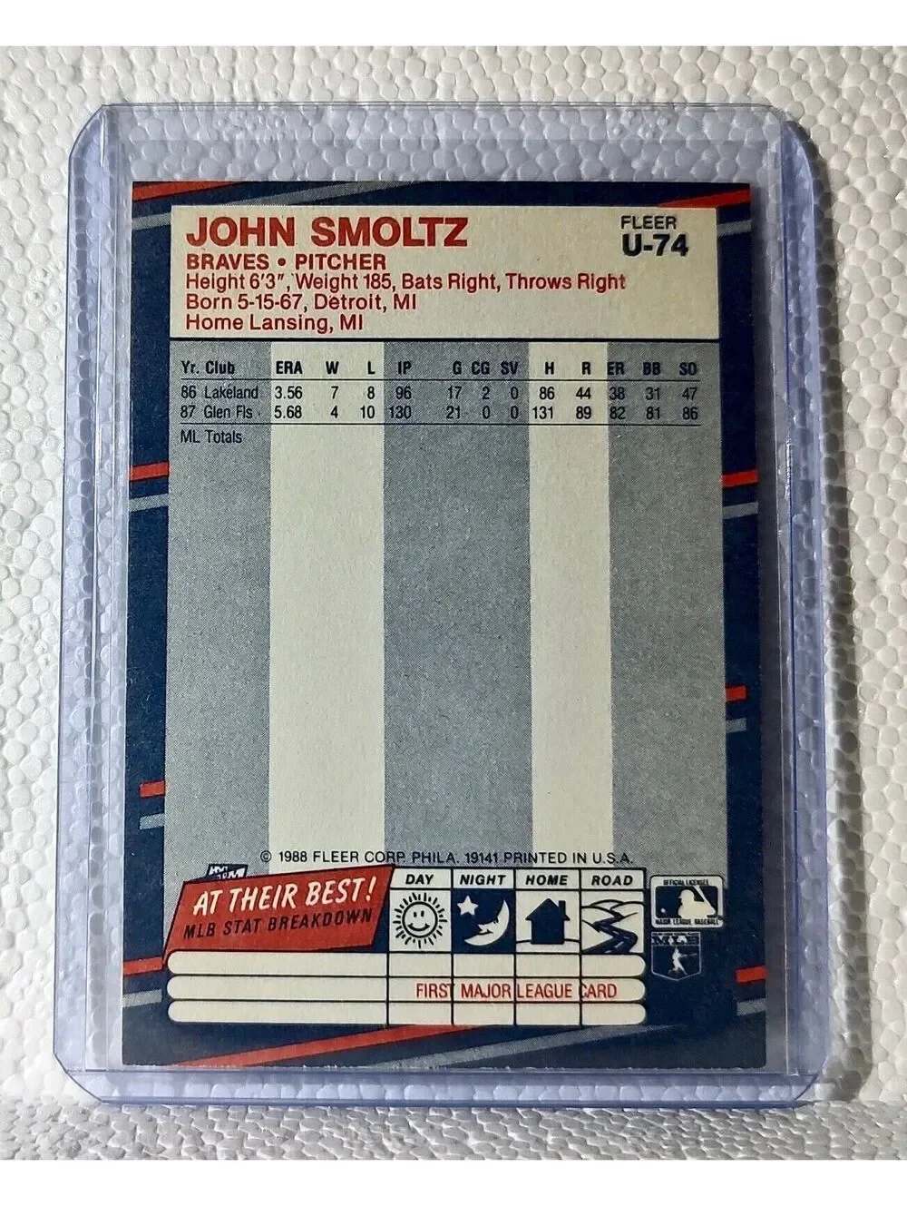 John Smoltz 1988 Fleer MLB #U-74 Baseball Card Atlanta Braves